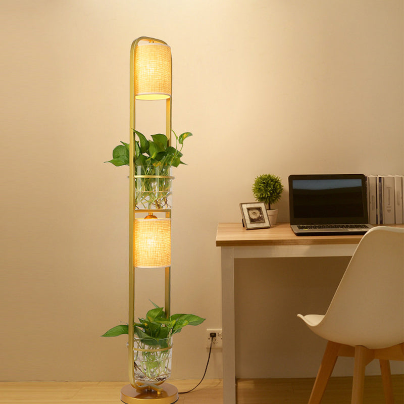 Cilindrische stof vloerlamp Modern 2 koppen staan vloerlicht met glazen plantenpot