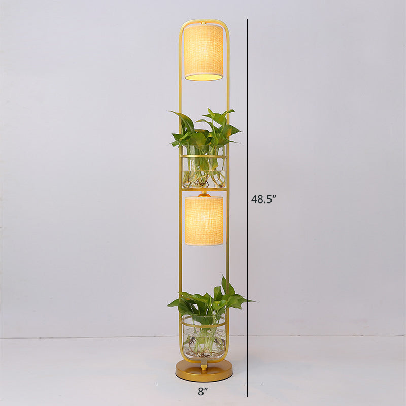 Cilindrische stof vloerlamp Modern 2 koppen staan vloerlicht met glazen plantenpot