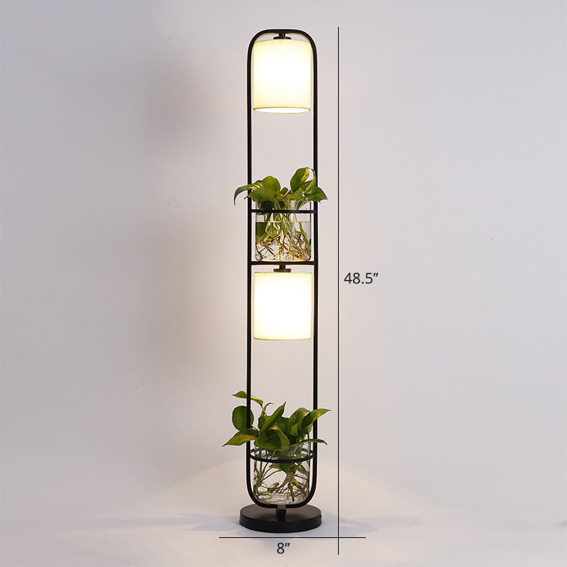Cilindrische stof vloerlamp Modern 2 koppen staan vloerlicht met glazen plantenpot