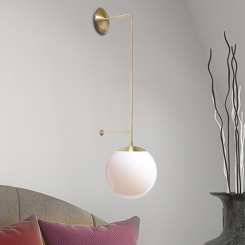 Lampe murale rétro Globe 1-Light transparent / verre blanc Shade Mury Light en laiton / noir pour le salon