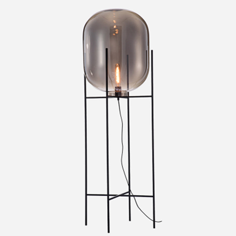 Cápsula de vidrio Diseñador de luz de piso 1 Bulbo Lámpara de pie negra con brecha H de metal H