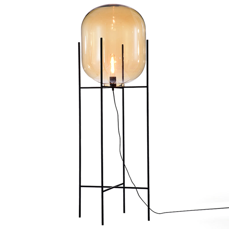 Cápsula de vidrio Diseñador de luz de piso 1 Bulbo Lámpara de pie negra con brecha H de metal H