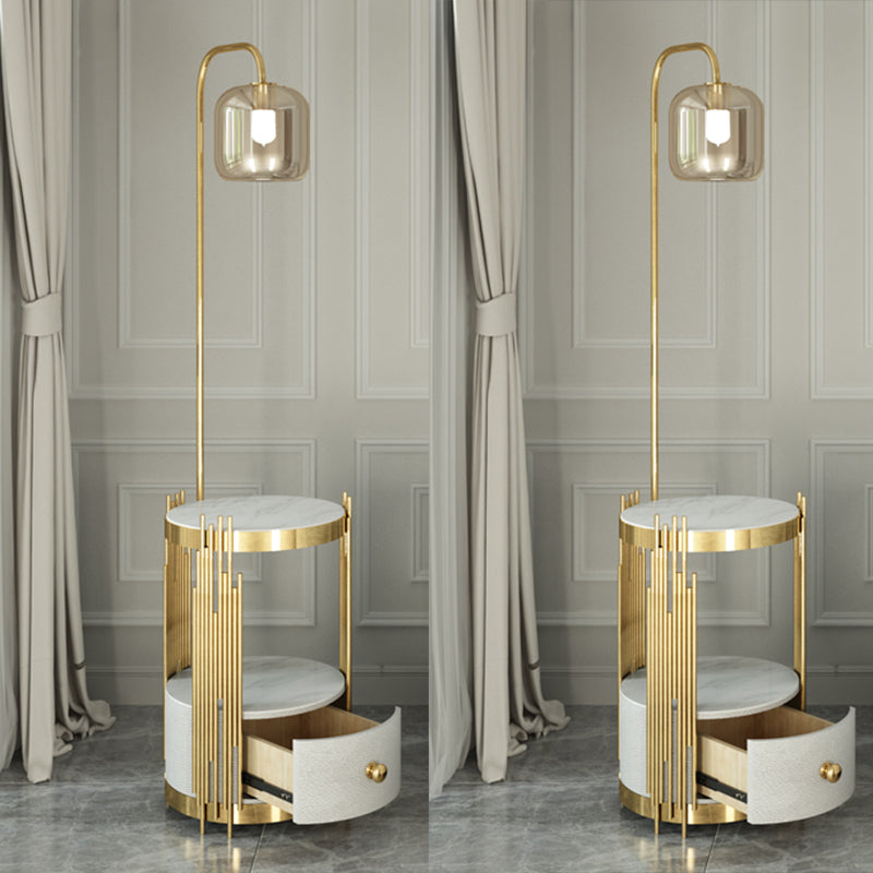 Glaszylinderbodenbeleuchtung postmoderner 1 Head Schwanenhalsstehende Lampe mit Tisch und Schublade