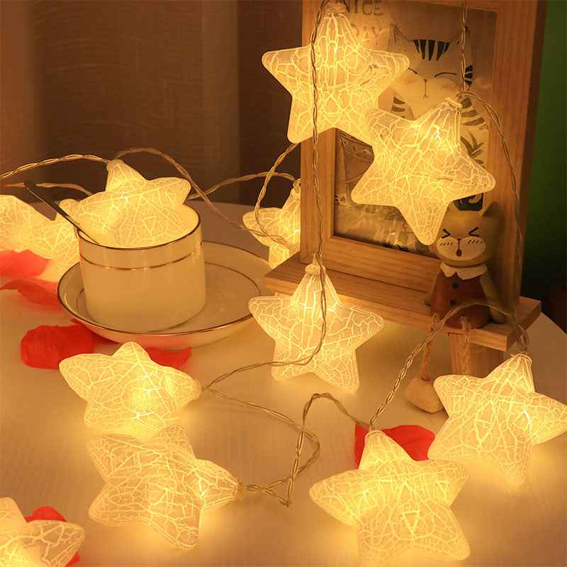 Artistic Crackle Star Shade LED Fairy Lamp Bedroom Battery Powered String Lighting