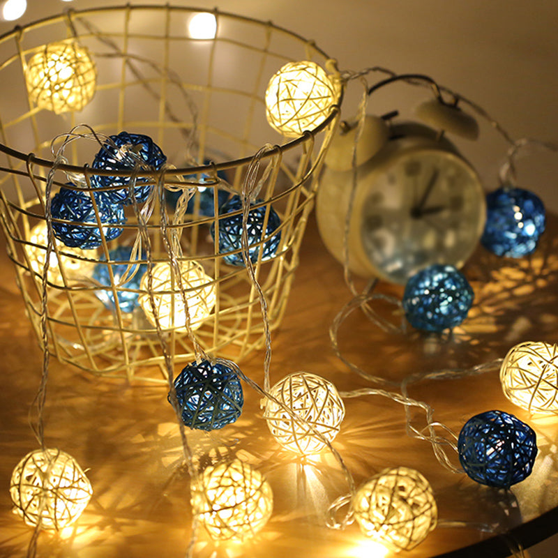 Contemporary Globe Battery String Light Rattan 13.1ft 20 Bulbs Bedroom LED Fairy Lighting