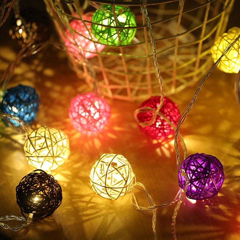 Contemporary Globe Battery String Light Rattan 13.1ft 20 Bulbs Bedroom LED Fairy Lighting
