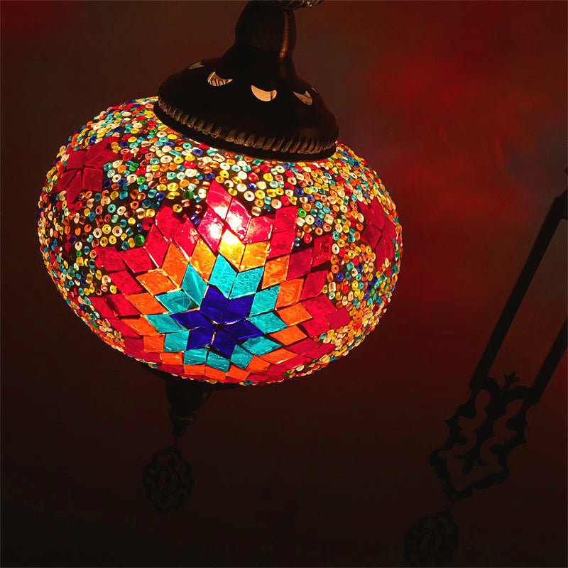 Global Chandelier Lamp Traditional 2 Heads Red/Blue Glass Ceiling Pendant Light for Hallway