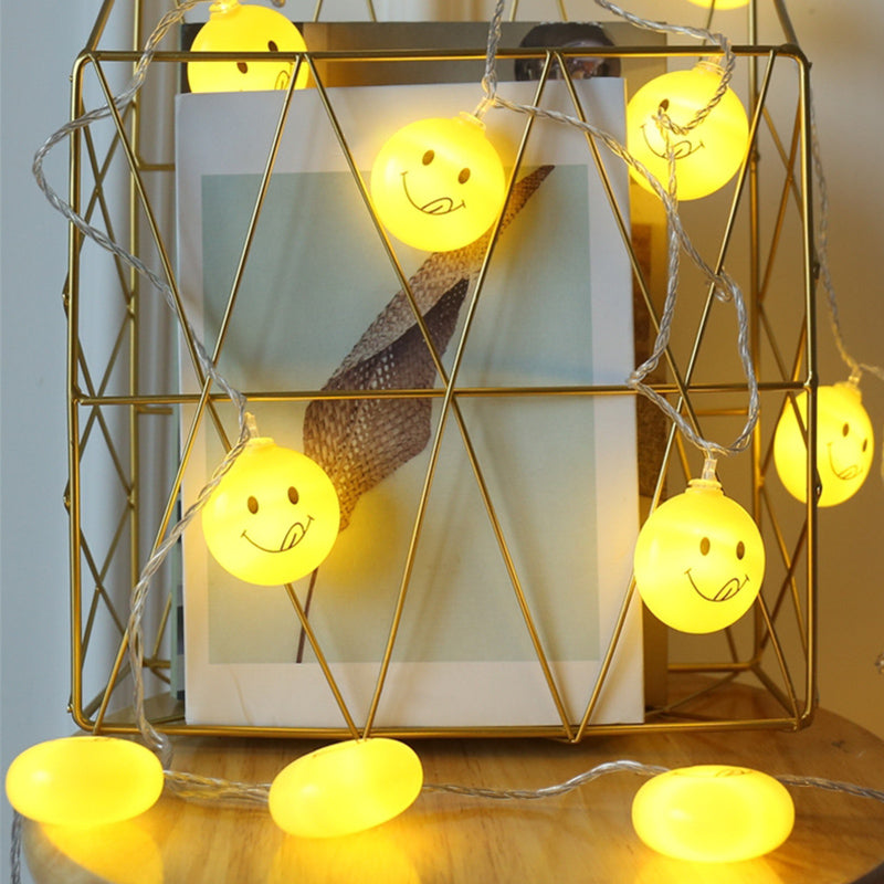 Emoji Battery String Light Contemporary Plastic Yellow LED Fairy Lighting for Girls Bedroom