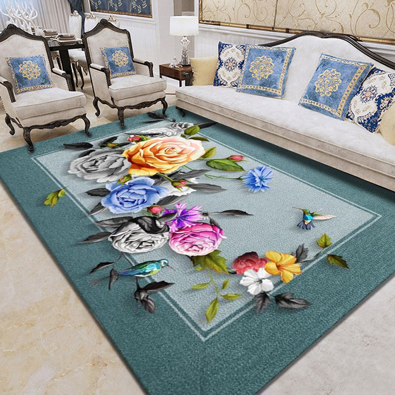 Modern Plant Printed Rug Multi Colored Cotton Blend Area Carpet Pet Friendly Easy Care Indoor Rug for Living Room