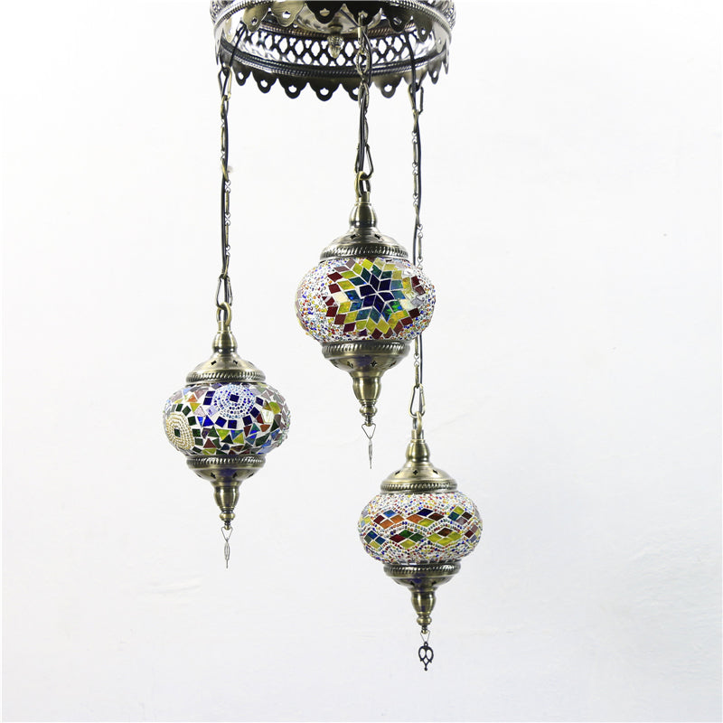 3 Bulbs Sphere Ceiling Chandelier Tradition Pink/Red-Blue-Coffee Glass Suspended Lighting Fixture