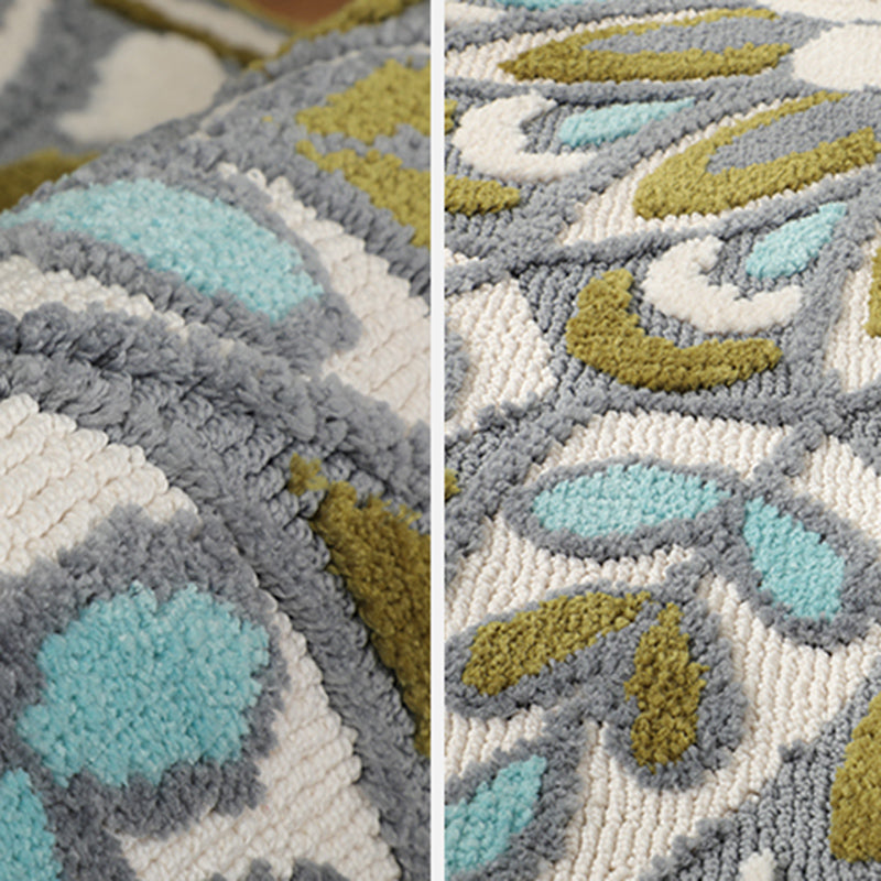 Green-Blue Bedroom Rug Moroccan Floral Printed Indoor Rug Super Fiber Non-Slip Pet Friendly Area Carpet