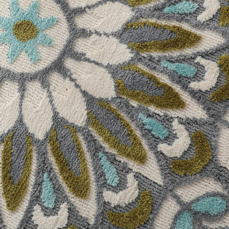 Green-Blue Bedroom Rug Moroccan Floral Printed Indoor Rug Super Fiber Non-Slip Pet Friendly Area Carpet