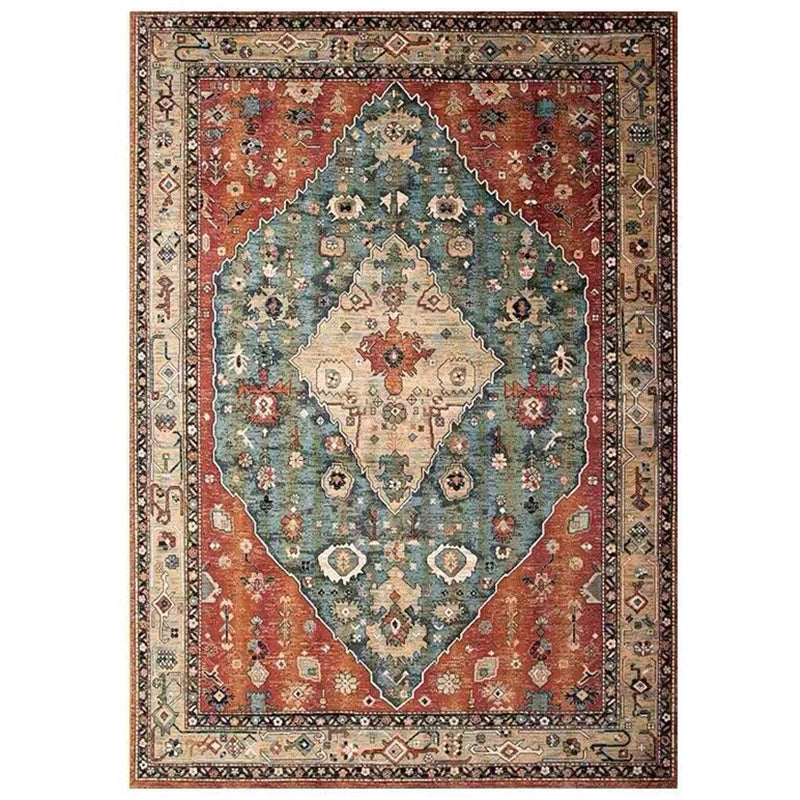 Multi Color Living Room Rug Persian Geometric Printed Indoor Rug Cotton Blend Anti-Slip Easy Care Area Carpet