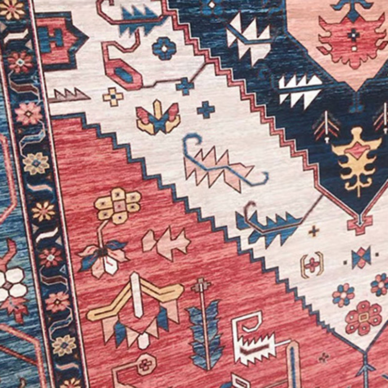 Multi Color Living Room Rug Persian Geometric Printed Indoor Rug Cotton Blend Anti-Slip Easy Care Area Carpet