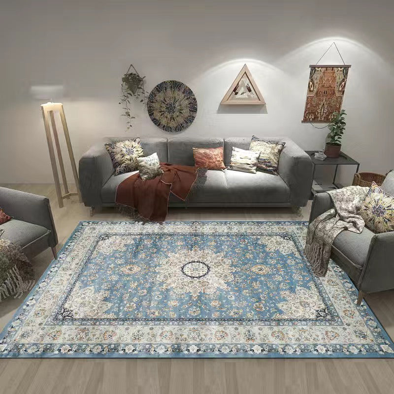 Multi Color Living Room Rug Persian Geometric Printed Indoor Rug Cotton Blend Anti-Slip Easy Care Area Carpet
