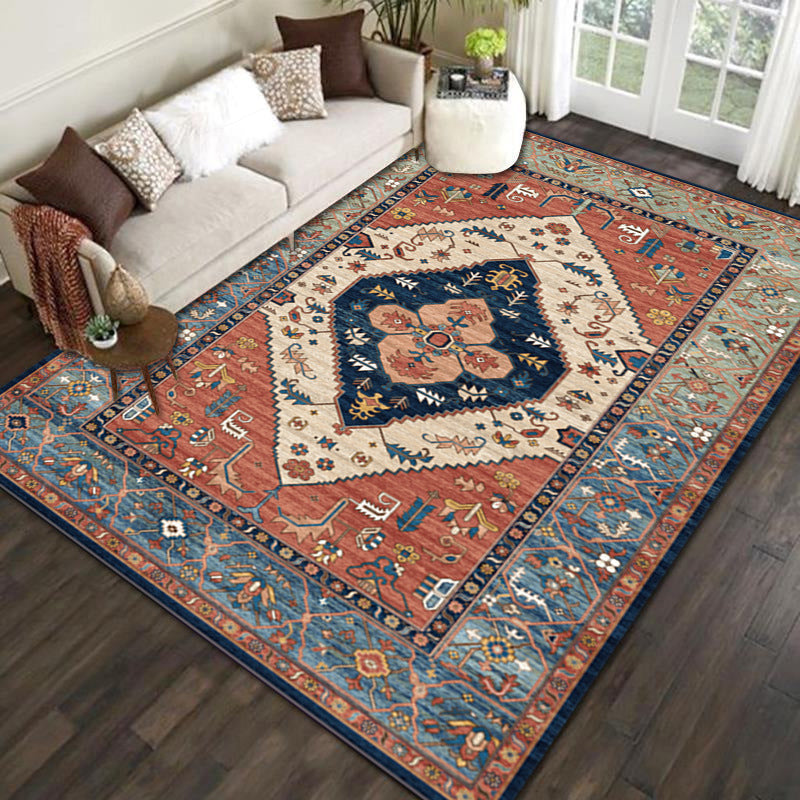 Tapis marocain multicolore en polyester, zone d'impression géométrique, facile d'entretien, lavable, respectueux des animaux de compagnie, pour salon