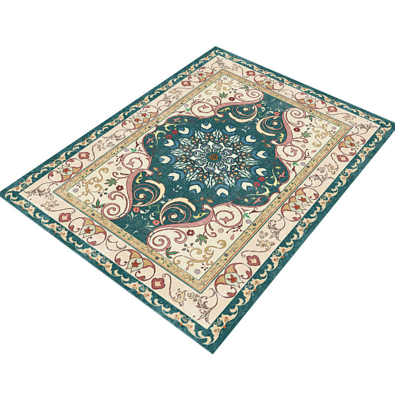 Tapis marocain multicolore en polyester, zone d'impression géométrique, facile d'entretien, lavable, respectueux des animaux de compagnie, pour salon