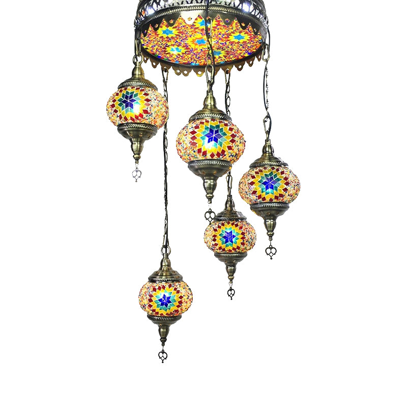 Ball Verre coloré Pagniseur de lustre Retro 6 têtes Plafond de bronze Light pour restaurant