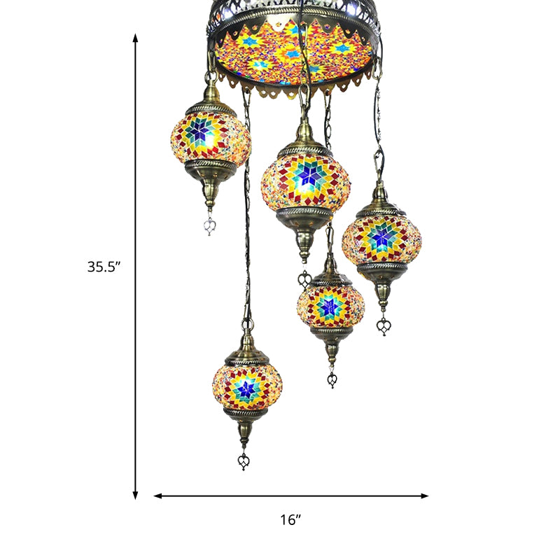 Ball Verre coloré Pagniseur de lustre Retro 6 têtes Plafond de bronze Light pour restaurant