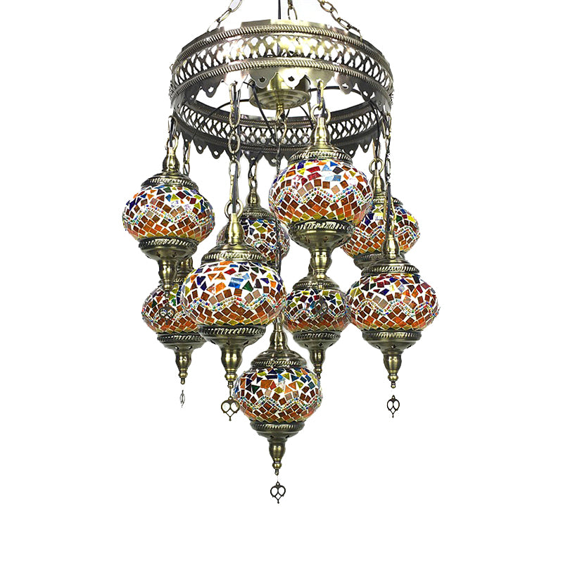 Kugel Kronleuchter leichter Retro Rot/Rosa/Orange/Wassermelone Rotglas 9 Köpfe Hängende Lampe für das Restaurant