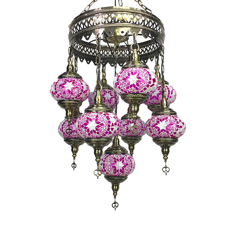 Kugel Kronleuchter leichter Retro Rot/Rosa/Orange/Wassermelone Rotglas 9 Köpfe Hängende Lampe für das Restaurant