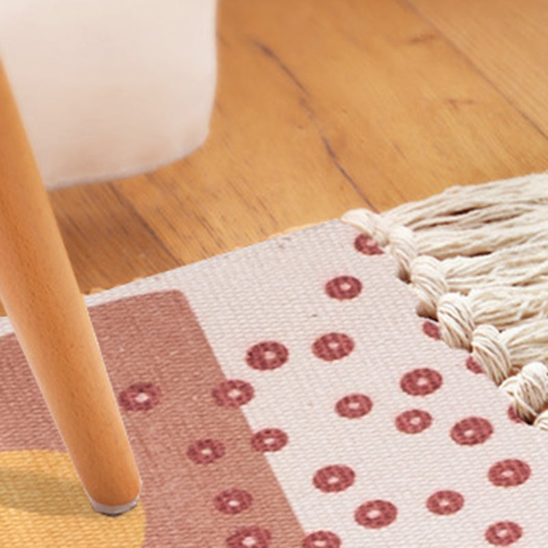 Modern Plant Printed Rug Multi-Colored Jute Area Carpet Easy Care Pet Friendly Stain-Resistant Indoor Rug with Tassel for Bedroom