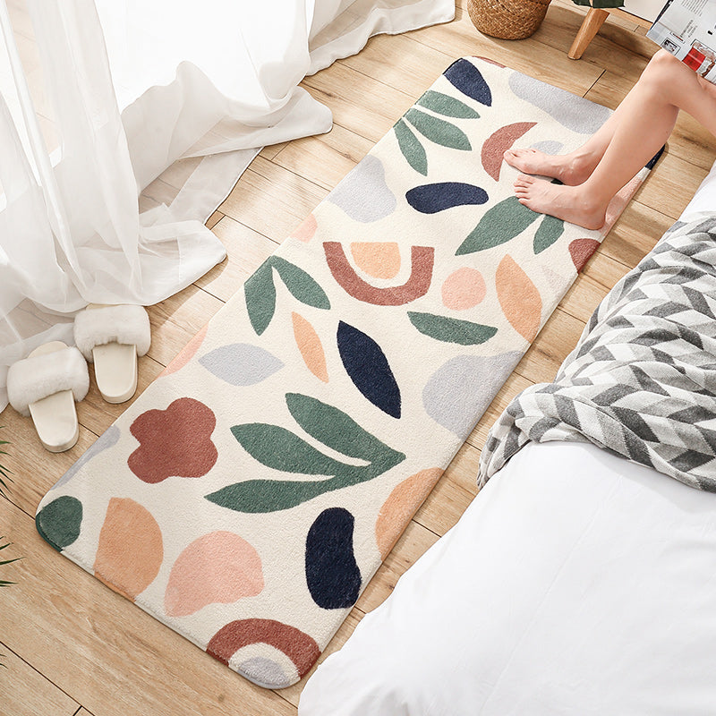 Multi-Colored Plant Printed Rug Lamb Wool Nordic Area Carpet Non-Slip Backing Pet Friendly Indoor Rug for Bedroom