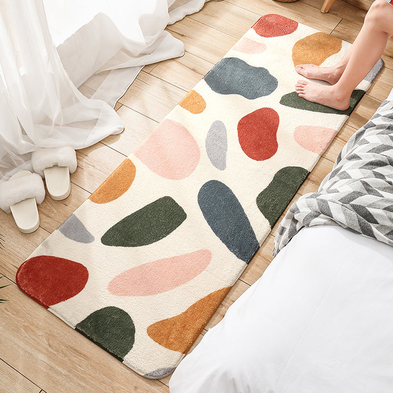 Multi-Colored Plant Printed Rug Lamb Wool Nordic Area Carpet Non-Slip Backing Pet Friendly Indoor Rug for Bedroom