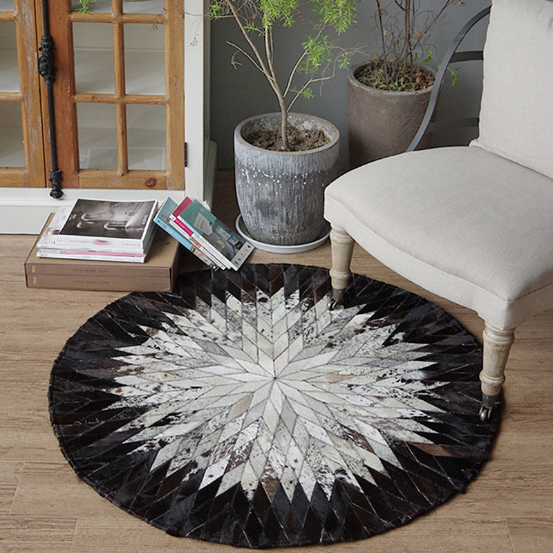 Scandinavian Living Room Rug Multi-Color Geometric Printed Indoor Rug Cowhide Non-Slip Pet Friendly Area Carpet