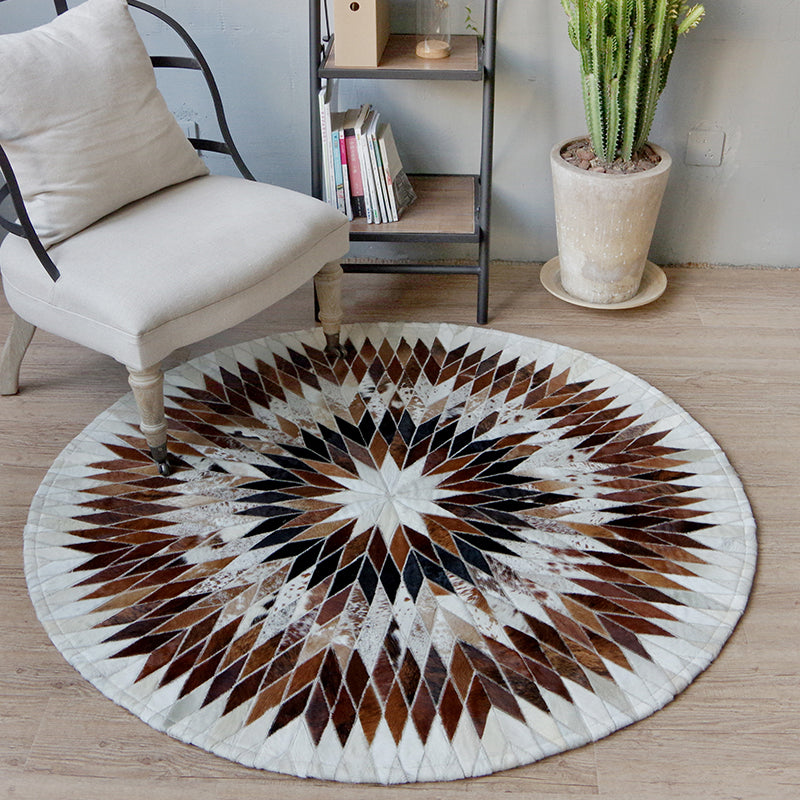 Scandinavian Living Room Rug Multi-Color Geometric Printed Indoor Rug Cowhide Non-Slip Pet Friendly Area Carpet