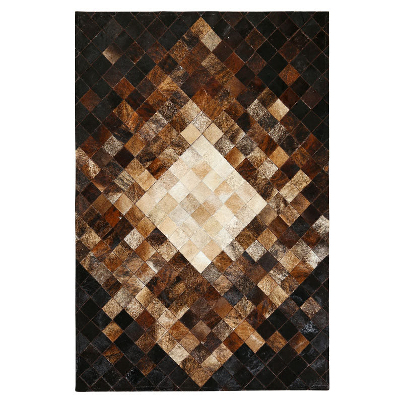 Neuartiger Teppich mit geometrischem Muster, mehrfarbiger Innenteppich aus Rindsleder, rutschfeste Rückseite, pflegeleichter Bereichsteppich zur Dekoration