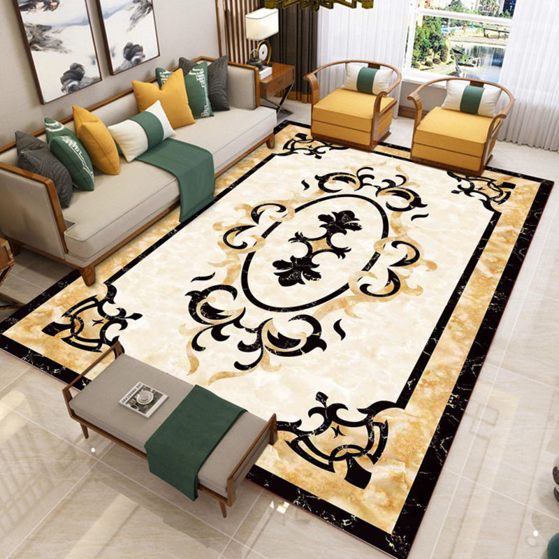Trendy Living Room Rug Multicolor Flower Printed Area Carpet Synthetics Non-Slip Backing Stain-Resistant Indoor Rug