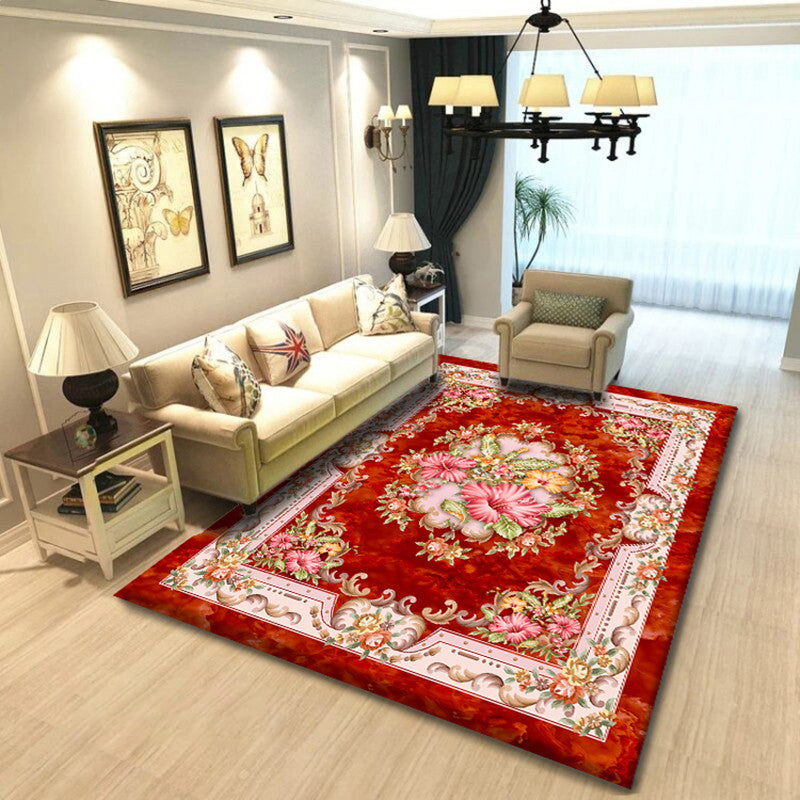 Modern Floral Printed Rug Multi-Color Polyster Indoor Rug Anti-Slip Backing Machine Washable Area Carpet for Living Room