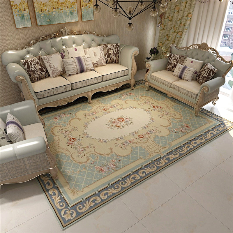 Scandinavian Living Room Rug Multicolored Plaid Printed Area Carpet Polyster Non-Slip Pet Friendly Area Rug