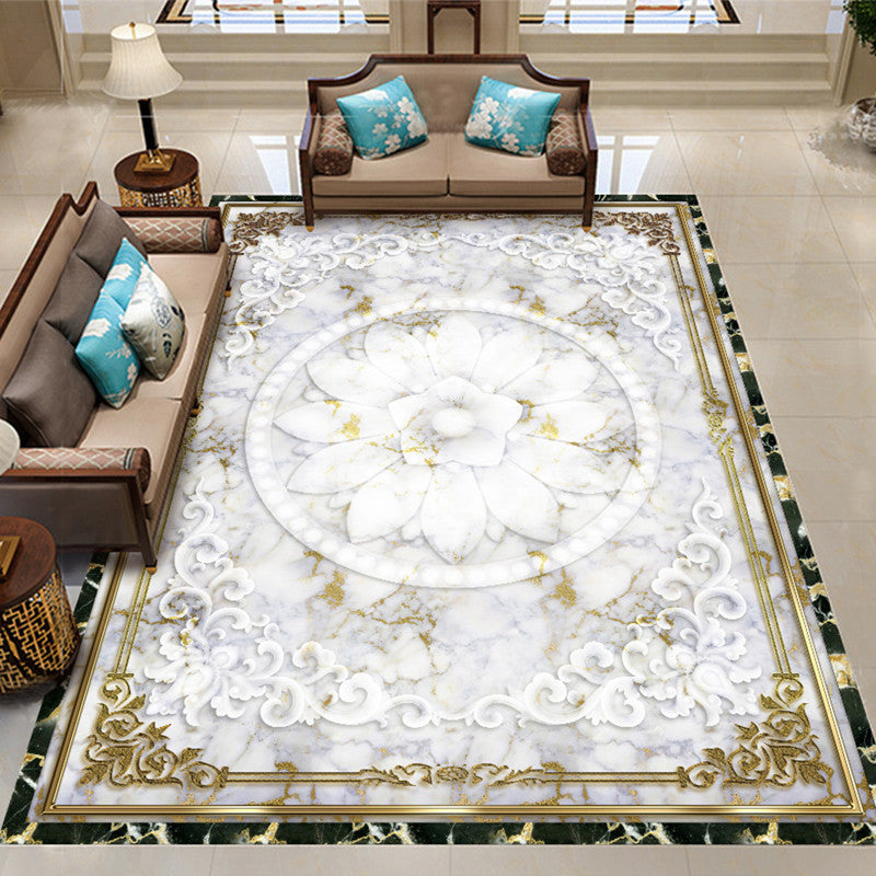 Scandinavian Living Room Rug Multicolored Plaid Printed Area Carpet Polyster Non-Slip Pet Friendly Area Rug