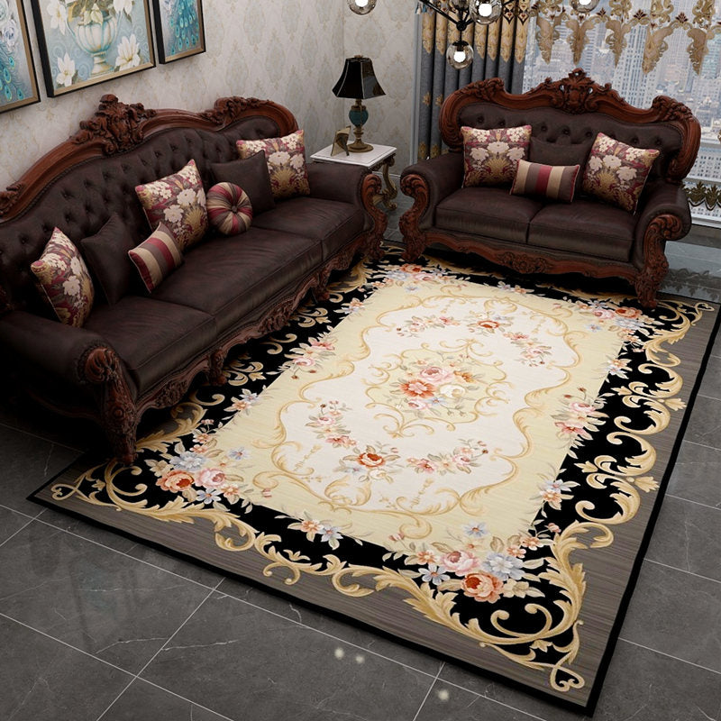 Scandinavian Living Room Rug Multicolored Plaid Printed Area Carpet Polyster Non-Slip Pet Friendly Area Rug