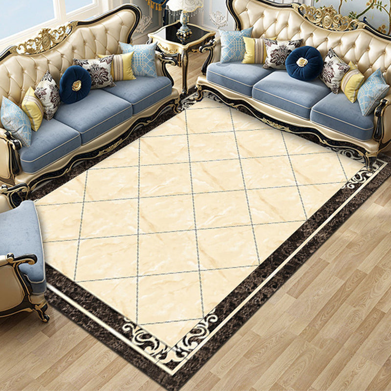 Contemporary Living Room Rug Multicolored Plaid Pattern Indoor Rug Polyster Anti-Slip Backing Stain-Resistant Area Carpet