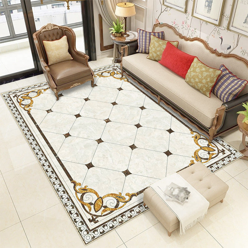 Contemporary Living Room Rug Multicolored Plaid Pattern Indoor Rug Polyster Anti-Slip Backing Stain-Resistant Area Carpet