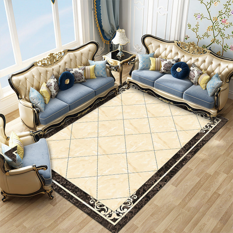 Contemporary Living Room Rug Multicolored Plaid Pattern Indoor Rug Polyster Anti-Slip Backing Stain-Resistant Area Carpet