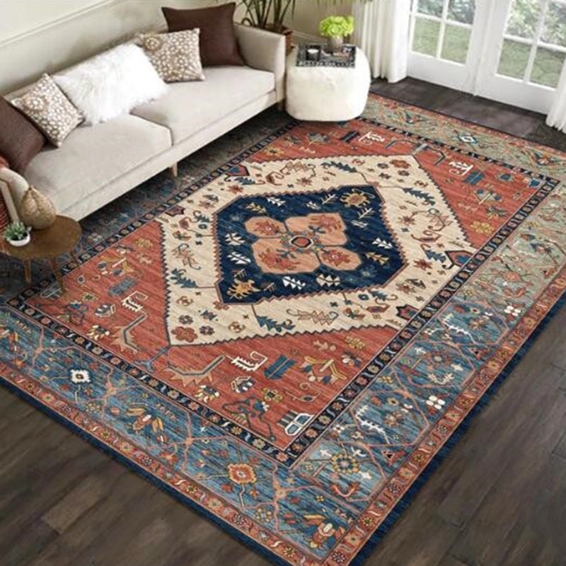 Multicolored Novelty Rug Cotton Blend Plaid Patterned Area Carpet Non-Slip Pet Friendly Indoor Rug for Living Room