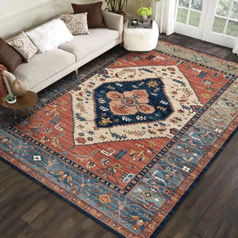 Multicolored Novelty Rug Cotton Blend Plaid Patterned Area Carpet Non-Slip Pet Friendly Indoor Rug for Living Room