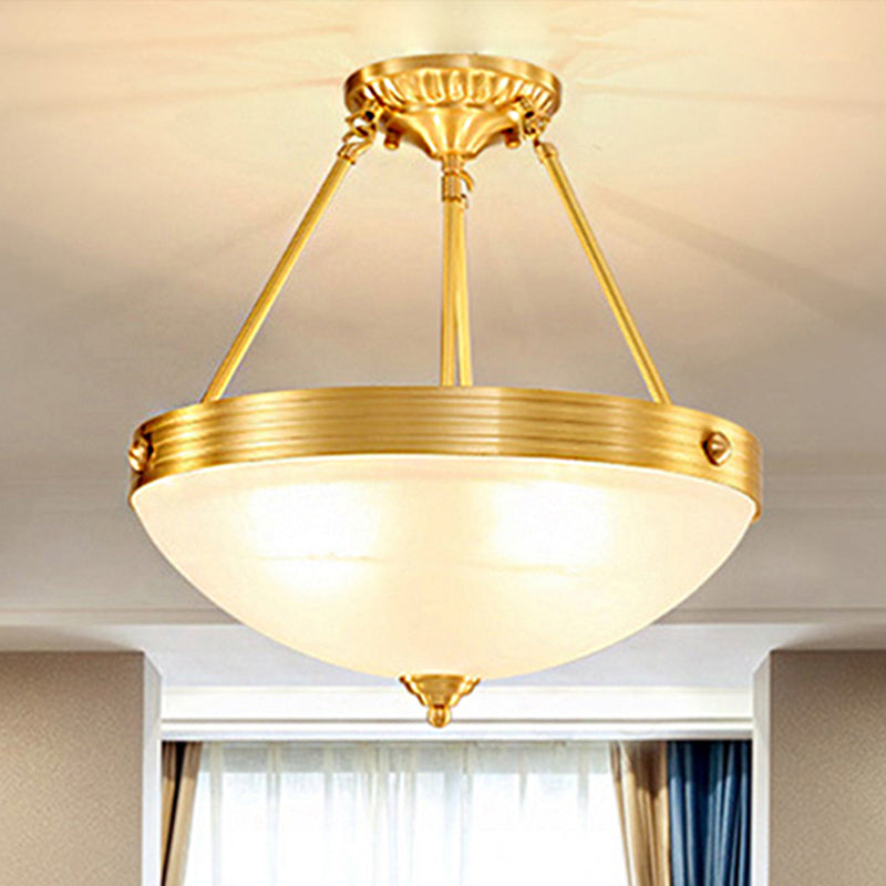 Gold 3 Leuchten Deckenhalterung Traditionelle gefrostete Glasschale -Form -Halbblütenlicht für Esszimmer, 12 "/16" /19,5 "breit