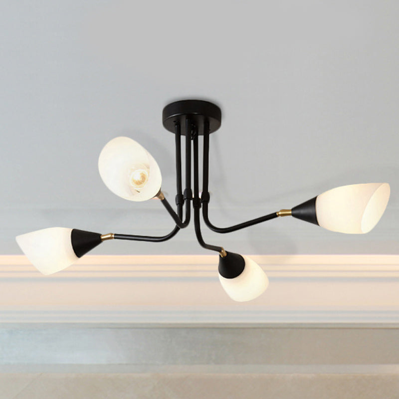 Weiße 4/6/8 Lichter Deckenhalterung traditioneller gefrosteter Glas Sputnik Halbflush Licht für Schlafzimmer