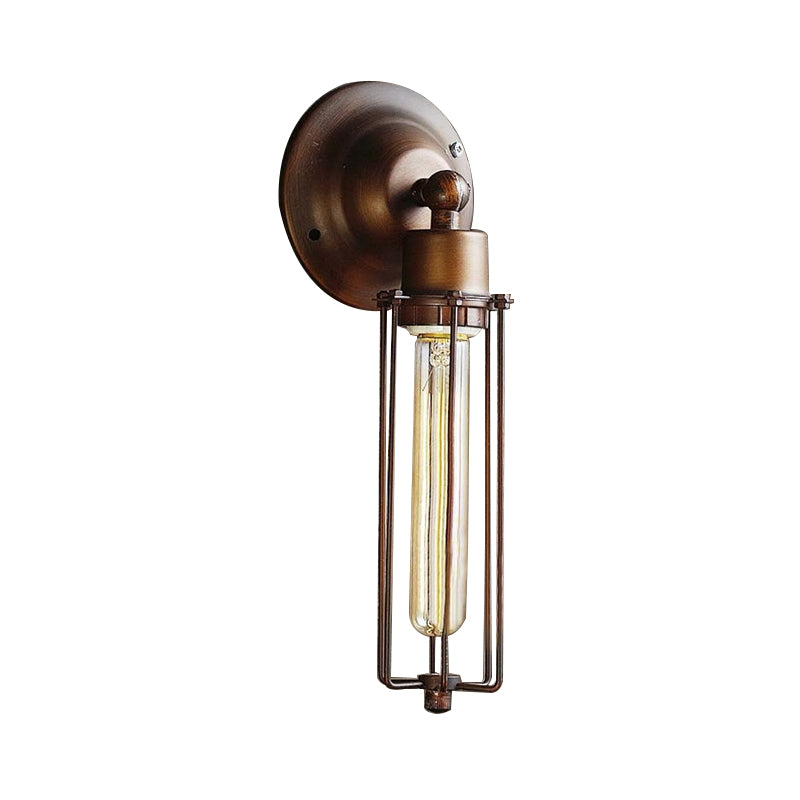 1/2/4-Light Cage Wall Sconce Lighting with Tube Shape Industrial Bronze Wrought Iron Wall Lamp for Dining Table