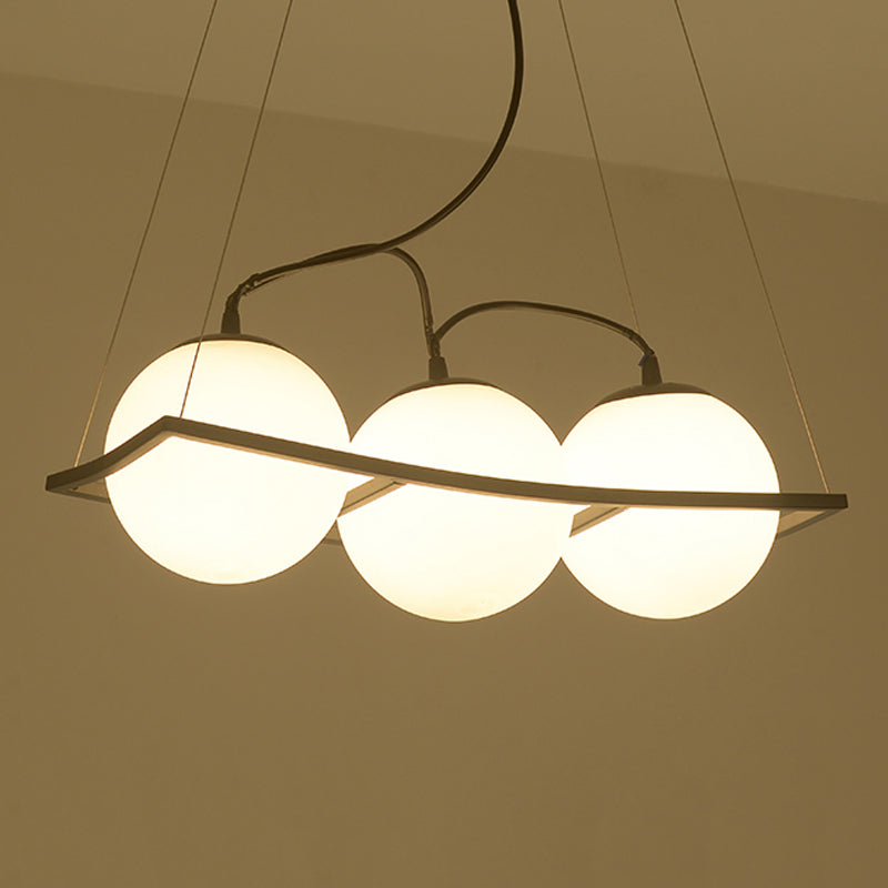 Globe Bedroom Pendant Chandelier Traditional Opal Glass 3/5 Lights Black Hanging Fixture