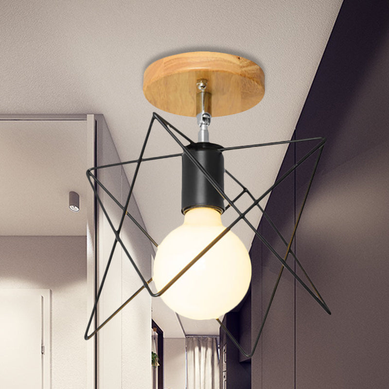 Lampada da soffitto a semi-incasso in metallo mini triangolo/urna con protezione in filo Lampada da soffitto industriale retrò a 1 testa per camera da letto