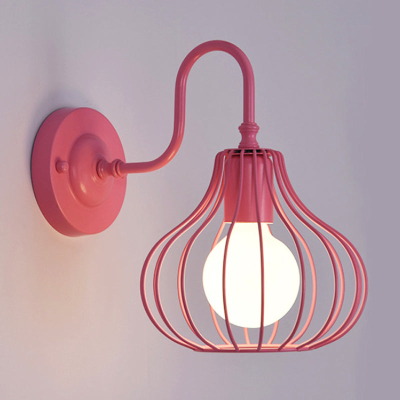 1 Light Onion Wall Sconce Lighting Loft Style Black/White Metallic Mini Wall Lighting with Gooseneck Arm for Bedroom