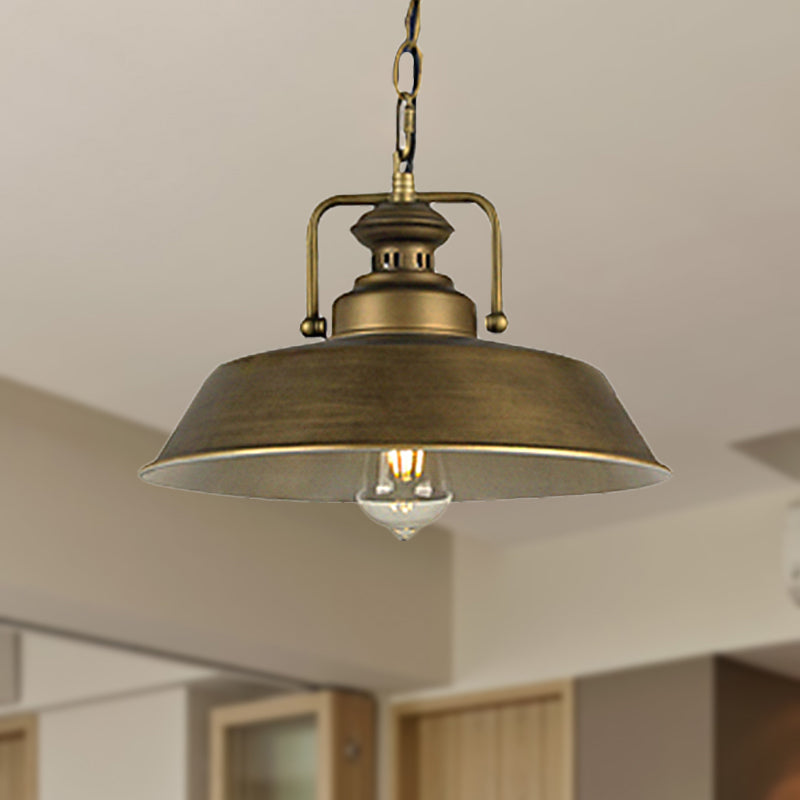Barn Shade Dining Room Hanging Ceiling Light Vintage Metallic 1 Head Antique Brass Pendant Lamp