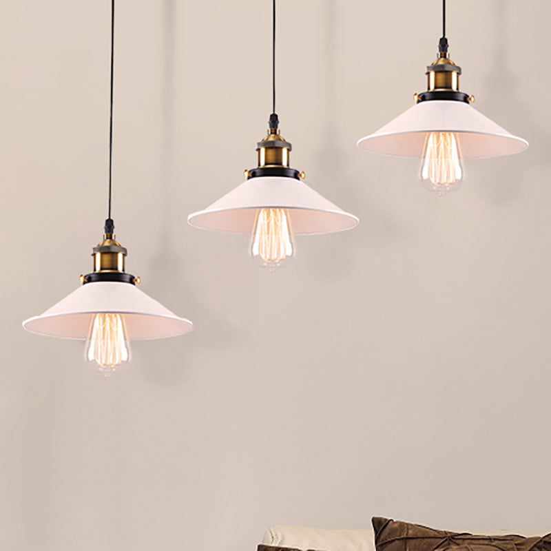 White Conic Ceiling Pendant Industrial Style Metallic 3 Heads Indoor Hanging Light with Linear/Round Canopy