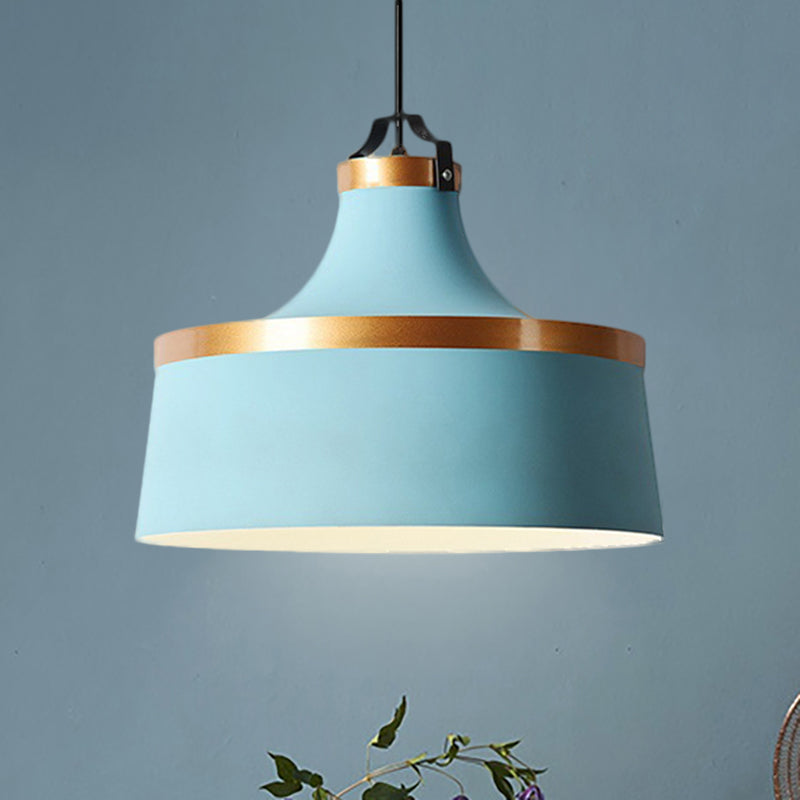 1 Light Drum Pendant Light Nordic Style Black/Blue/Green Metallic Ceiling Light Fixture for Coffee Shop